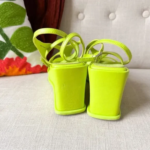 Vince Camuto Acid Lime Green Wedge Platform Leather Sandals - Picture 4 of 10